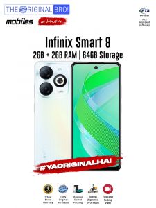 Infinix Smart 8 - 2GB RAM - 64GB Storage - PTA Approved - 12 Months Warranty - White - The Original Bro Mobiles - TOB35